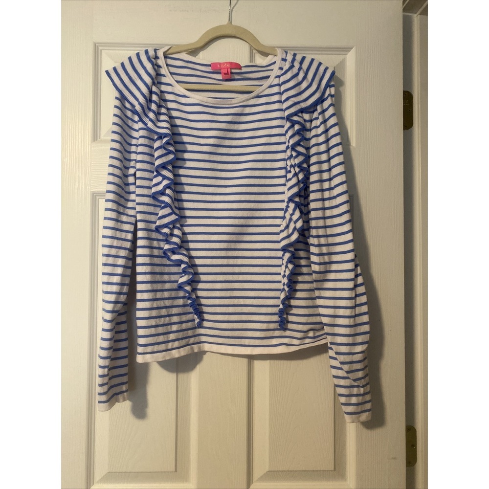 Lilly Pulitzer womens ruffle top size XL striped Ruth sweater shirt